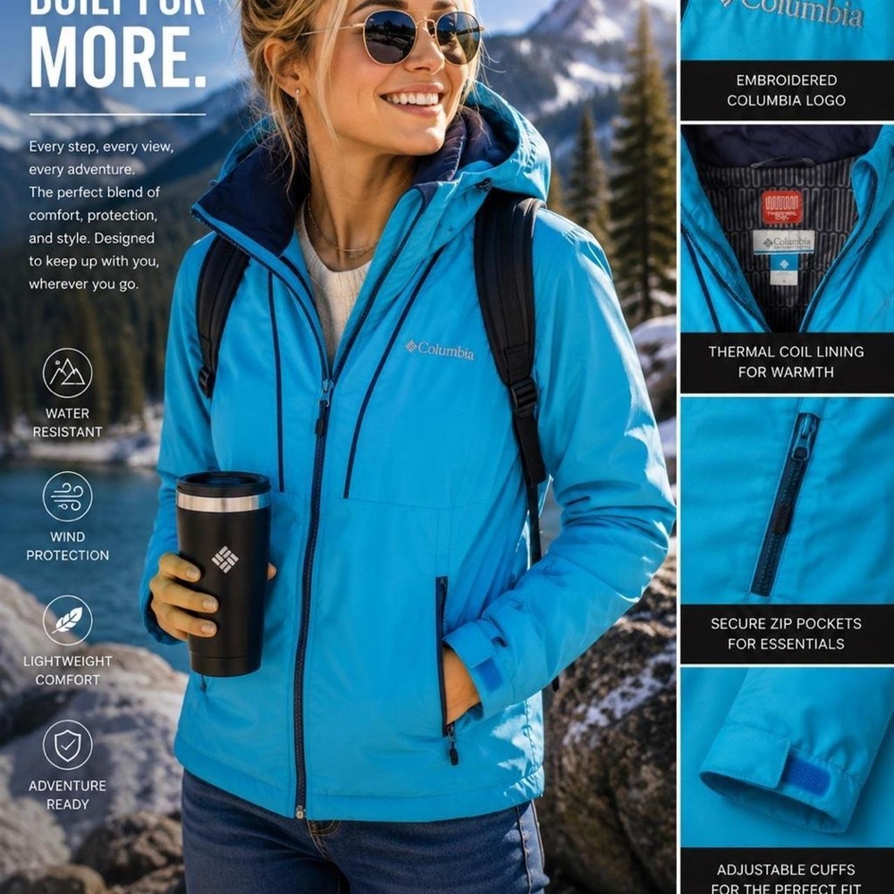 Columbia‎ Thermal Coil Jacket Blue Hooded Zip Up Women's Size S
